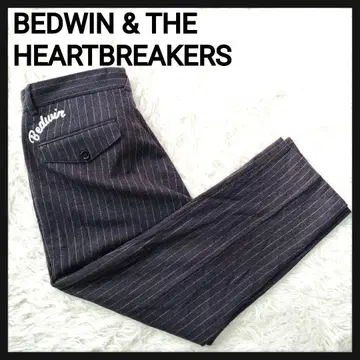 [ 레어 ] 베드윈앤하트브레이커스 로고 자수 울 스트라이프 슬랙스