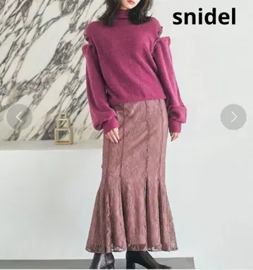 [ 새상품급 ] SNIDEL 스나이델 머메이드 레이스 스커트 와인 레드