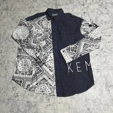 KEM 패턴 긴팔 셔츠 네이비/화이트