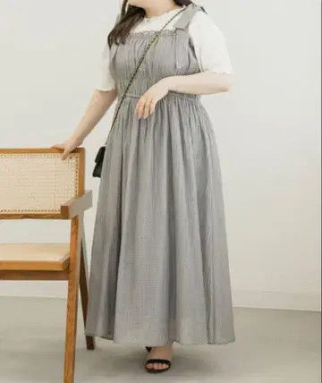 clette 쿠레트 빅 사이즈 어깨 리본 개더 원피스 4L