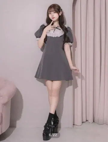 피움 코튼 걸리시 카페 원피스 차콜