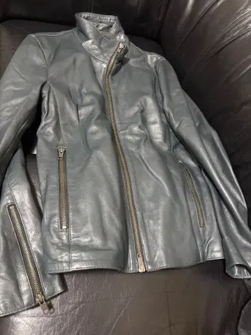 LIUGOO 가죽 자켓 양가죽 네이비