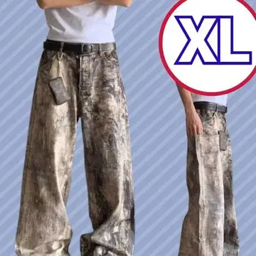 [ XL 사이즈 ] 배기 팬츠 와이드 팬츠 카모플라주 워시드 데님 바지
