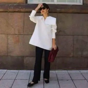 새상품급 MACHATT 오버 사이즈 세일러 카라 셔츠 블랙 긴팔