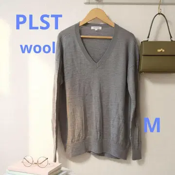 PLST 플라스테 V넥 니트 그레이 M 고품질 울 100% 스테디셀러