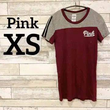 PINK [ XS ] 반팔 티셔츠 빨간색 그레이 U넥 여성용 구제 의류