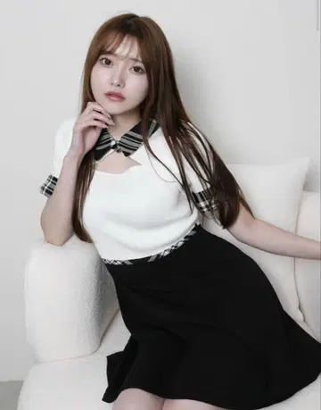 립 서비스 택 포함 새상품 체크 컬러 플레어 니트 원피스