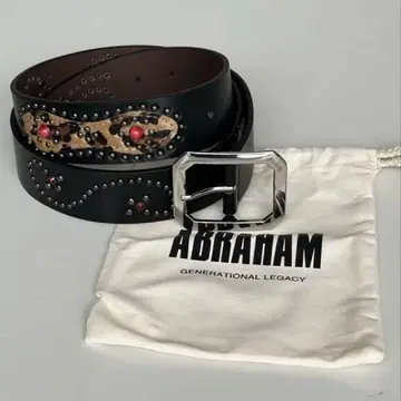 ABRAHAM HTC 스타일 스터드 벨트 레오파드 블랙