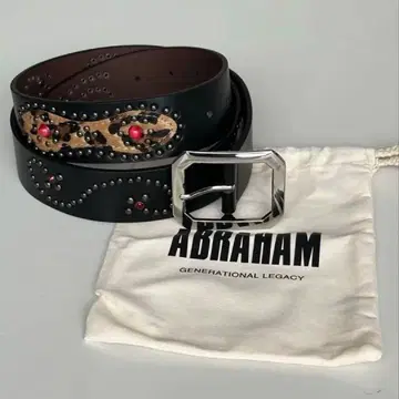 ABRAHAM HTC 스타일 스터드 벨트 레오파드 블랙