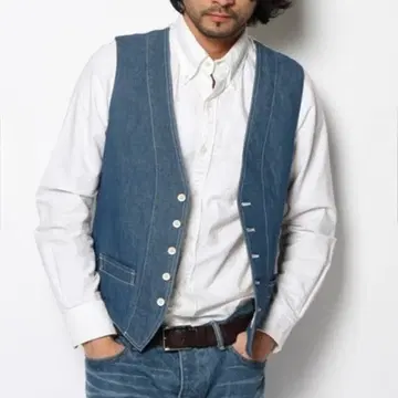 UNITED ARROWS 코튼 린넨 샴브레이 베스트 데님 린넨 화이트