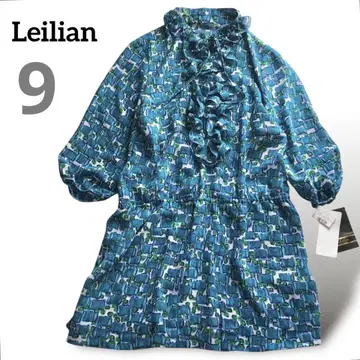 새상품 Leilian 레리안 올 패턴 블라우스 스키퍼 9호 블루