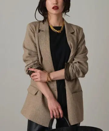 헤링본 무늬 더블 버튼 테일러드 자켓