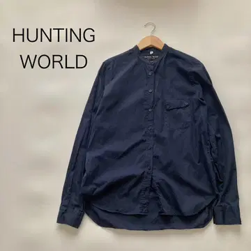 HUNTING WORLD 여성용 긴팔 셔츠 밴드 카라 네이비