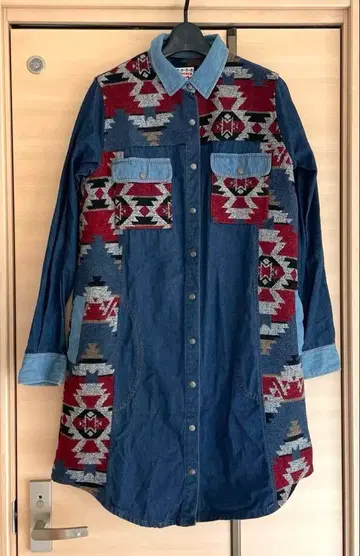 티티카카 빈티지 패치워크 자카드 절개 데님 셔츠 원피스