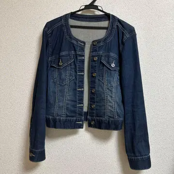다크 블루 데님 자켓 노카라 레스 빠세
