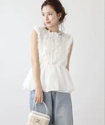 AMELY 슬리브리스 페플럼 상의 쉬폰 프릴 블라우스