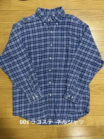 00s LACOSTE 네이비 체크 버튼 다운 긴팔 플란넬 셔츠