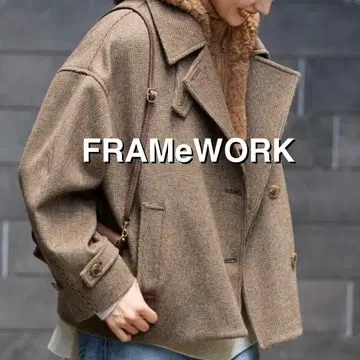 미사용급 FRAMeWORK 핀체크 발라컬러 숏코트 브라운