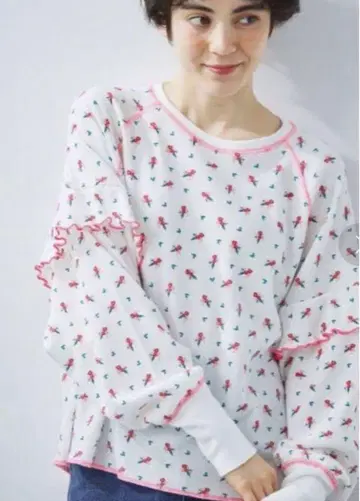 Samansa Mos2 와플 꽃무늬 배색 메로 티셔츠