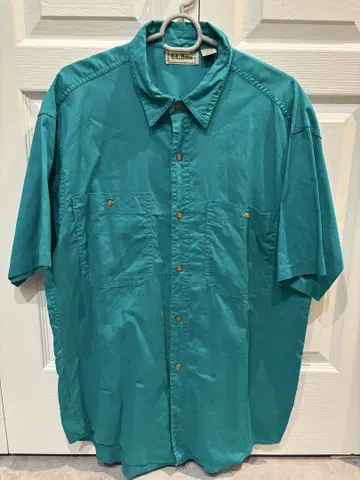80s L.L.Bean 터콰이즈 반팔 셔츠 made in USA
