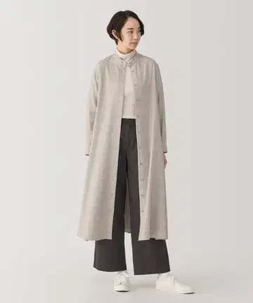 무인양품 양면 기모 플란넬 스탠드 칼라 긴팔 원피스