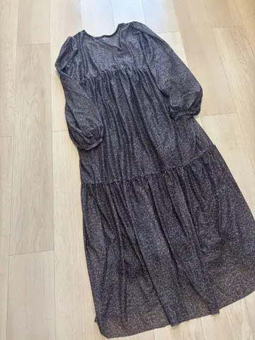 다크 브라운 레오파드 무늬 롱 원피스