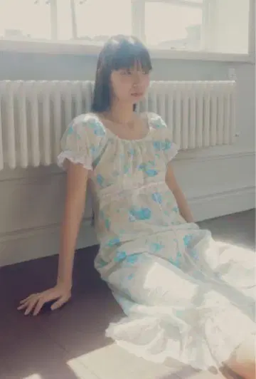 raspberry pie 반팔 롱 원피스 스카이블루 꽃무늬