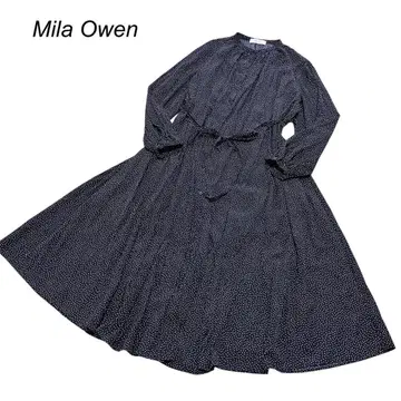 Mila Owen 도트 개더 롱 원피스 밴드 카라
