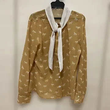 나라 까미체 말 프린트 베이지 쉬폰 긴팔 셔츠 택 포함 미사용 새상품
