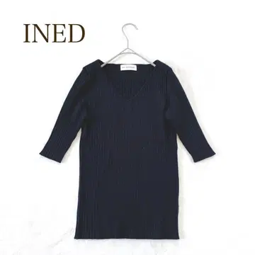 이네드 [ M ] 리브 니트 오부 소매 심플 무지 캐주얼 V넥