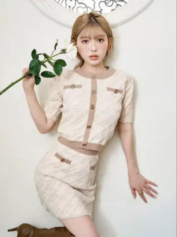 베이지 니트풍 셋업