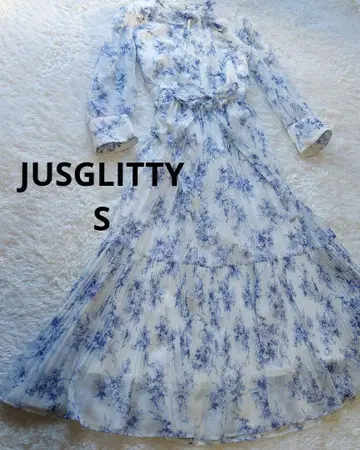 JUSGLITTY 롱 원피스 보타이 플리츠 꽃무늬