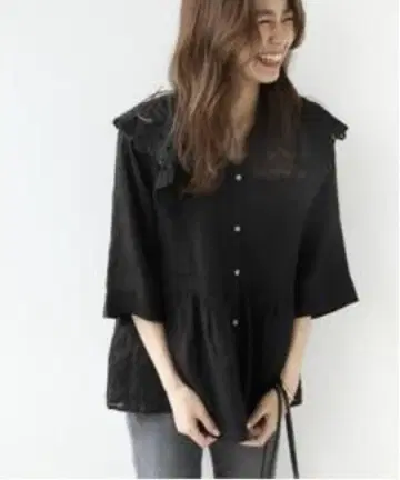 저널 스탠다드 리룸 린넨 자수 빅 칼라 블라우스