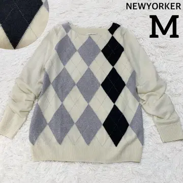 뉴요커 울 100% 아가일 패턴 니트 스웨터 가을/겨울 M