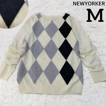 뉴요커 울 100% 아가일 패턴 니트 스웨터 가을/겨울 M