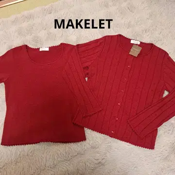 정가 7900엔 MAKELET 빨간색 가디건 상의 세트