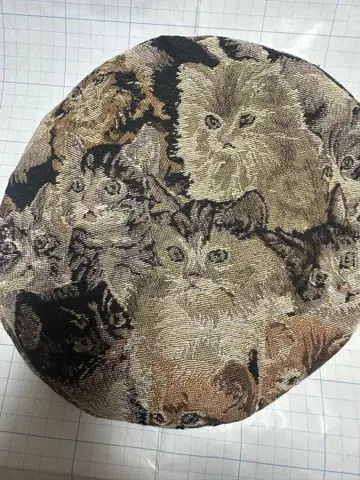 고양이 패턴 고블랑 직조 베레모
