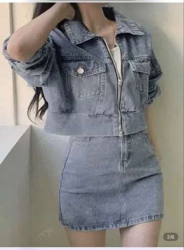 데님 크롭 자켓 미니 스커트 셋업