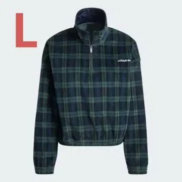 adidas 코듀로이 타탄 체크 하프 지퍼 탑 L