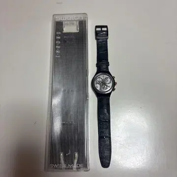 빈티지 Swatch 크로노 블랙 가죽