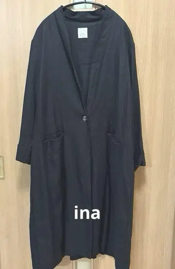 노카라 롱 자켓 린넨 100% 블랙