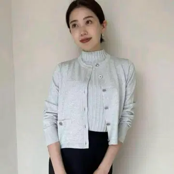 anuans 베이직 크루넥 가디건 슬리브리스 세트 실버