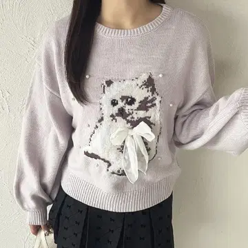 apres jour 아프레 주르 모듬 고양이 펄 리본 니트