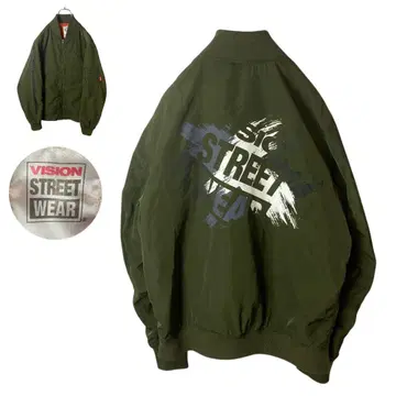 VISION STREET WEAR 빅 로고 MA-1 나일론 블루종 루즈핏
