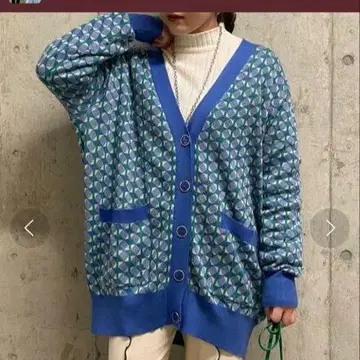 AS KNOW AS PINKY 가디건 기하학 패턴 빅 루즈 F 새상품급