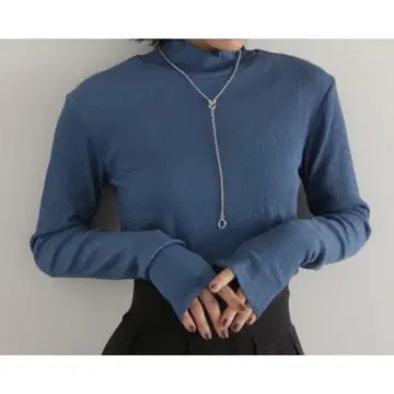 내추럴 뷰티 베이직 자카드 티셔츠 긴팔 블루