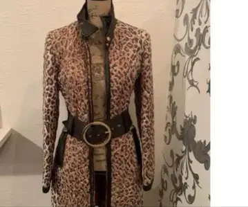 레오파드 무늬 롱 코트 벨트 포함