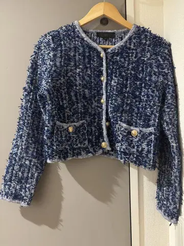 ZARA 네이비 트위드 크롭 자켓