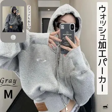 후드티 워시 가공 그레이 후드 풀 집업 스트릿 M [1]