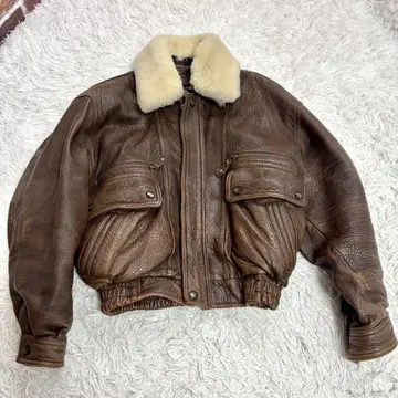 NELLA MODA 빈티지 천연 가죽 플라이트 자켓 양가죽 G1 브라운